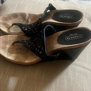 Coach Black Wedge Sandals